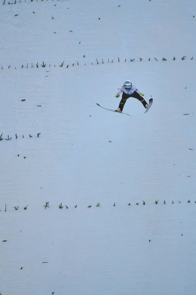 Rasnov Rumunsko Ledna 2020 Skokan Lyžích Utká Vítězství Závodě Světového — Stock fotografie