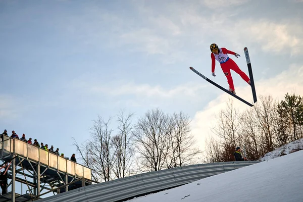 Rasnov Rumania Enero 2020 Unknown Ski Jumper Compets Win Ladies —  Fotos de Stock