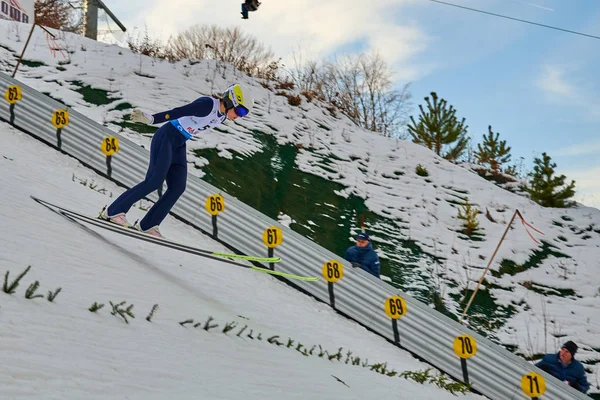 Rasnov Rumania Enero 2020 Unknown Ski Jumper Compets Win Ladies —  Fotos de Stock