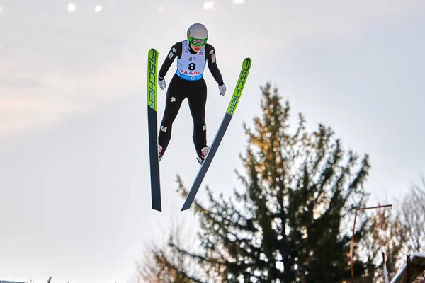 Rasnov Roménia Janeiro 2020 Park Guylim Ski Jumper Compets Win — Fotografia de Stock