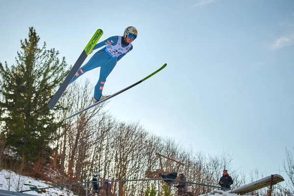 Rasnov Rumania Enero 2020 Unknown Ski Jumper Compets Win Ladies —  Fotos de Stock