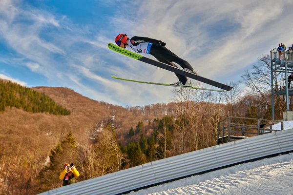 Rasnov Romania 24Th 26Th January 2020 Unknown Ski Jumper Compets — Stock Photo, Image