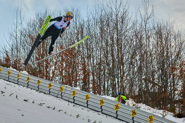 Rasnov Rumania Enero 2020 Unknown Ski Jumper Compets Win Ladies —  Fotos de Stock