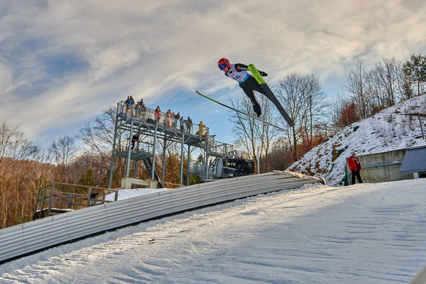 Rasnov Roumanie Janvier 2020 Compétitions Inconnues Saut Ski Pour Remporter — Photo