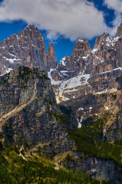 Molveno 'dan görünen Dolomites di Brenta grubunun güzel manzarası