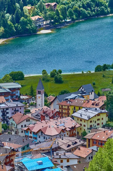 Aerial View Beautiful Molveno Town Molveno Lake Alpine Lake Trentino — Stock Photo, Image