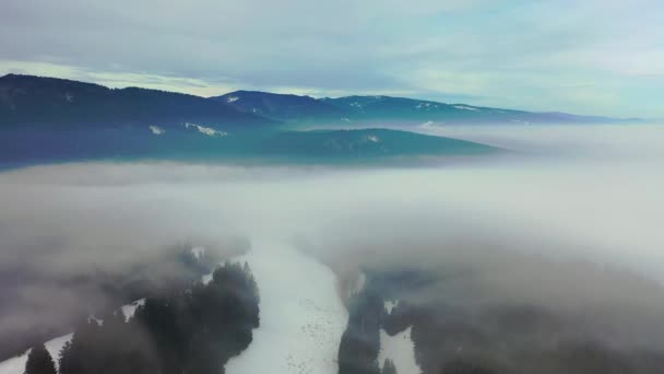 Niesamowity Widok Lotu Ptaka Zimowy Krajobraz Przez Drona — Wideo stockowe