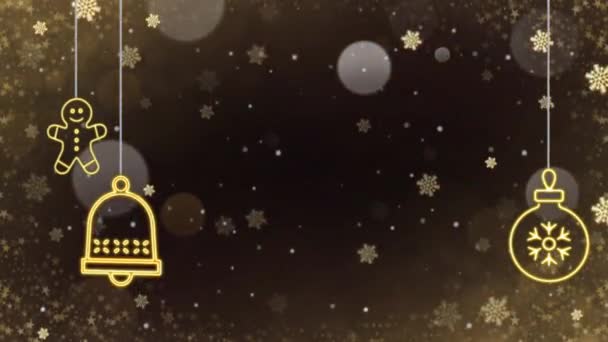 Animación Copo Nieve Oro Brillante Marco Sobre Fondo Negro — Vídeo de stock