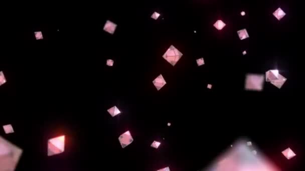 Κινούμενο Ροζ Σωματίδια Πολύτιμων Λίθων Μαύρο Φόντο — Αρχείο Βίντεο