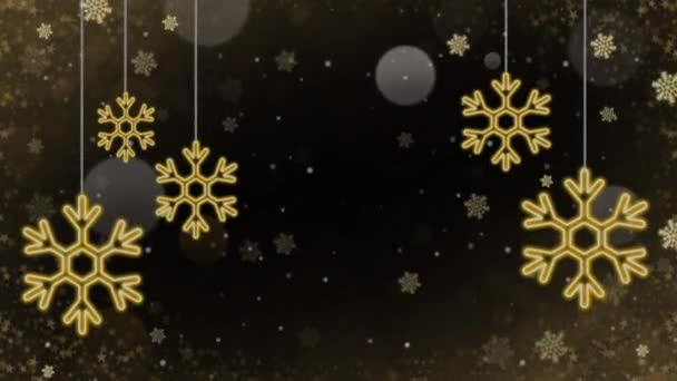 Animação Dourado Floco Neve Sparkle Frame Fundo Preto — Vídeo de Stock