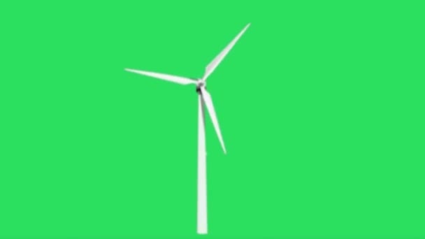 Animação Turbina Eólica Branca Sobre Fundo Verde — Vídeo de Stock