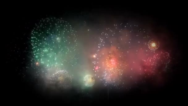 Realistische Animatie Kleurrijk Vuurwerk Zwarte Achtergrond — Stockvideo