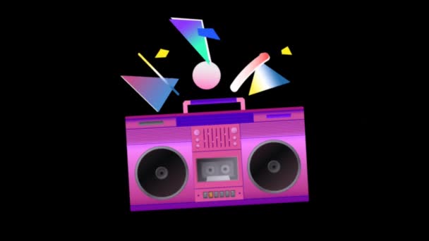 Animation Purple Cassette Player Black Background Stock Footage