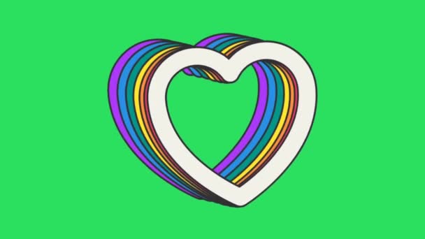Κινούμενα Σχέδια Πολύχρωμο Καρδιές Σχήμα Πράσινο Φόντο — Αρχείο Βίντεο