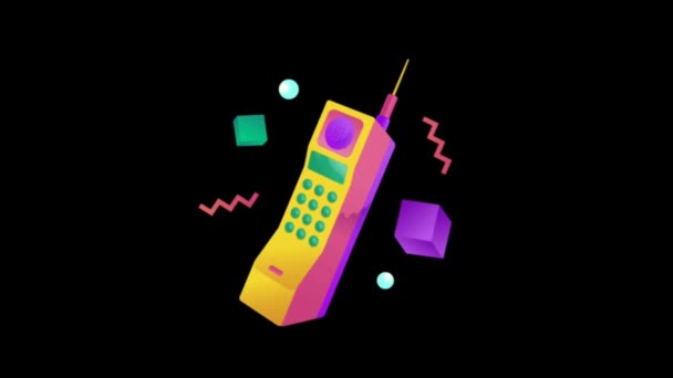 Animation Colorful Telephone Black Background — Stock Video