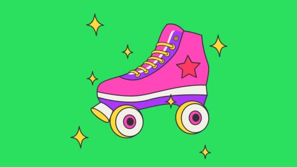 Animación Zapatos Patinaje Rosa Sobre Fondo Verde — Vídeo de stock