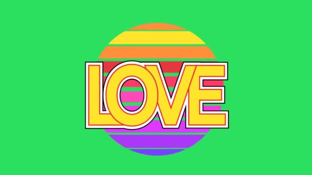 Animation Färgglad Text Kärlek Grön Bakgrund — Stockvideo