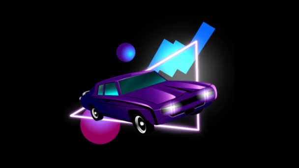 Пурпурный Автомобиль Анимации Черном Фоне — стоковое видео