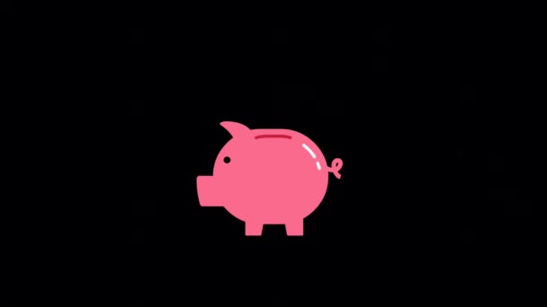 Animation Gold Coin Piggy Bank Black Background — Stock Video