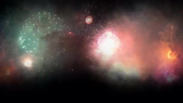 Realistisch Kleurrijk Vuurwerk Zwarte Achtergrond — Stockvideo