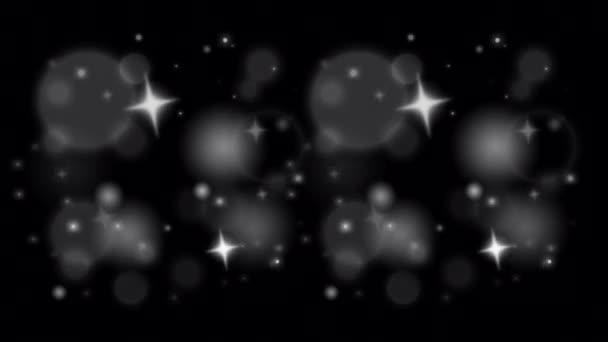 Animation Weiße Sterne Mit Hellem Bokeh Auf Schwarzem Hintergrund — Stockvideo