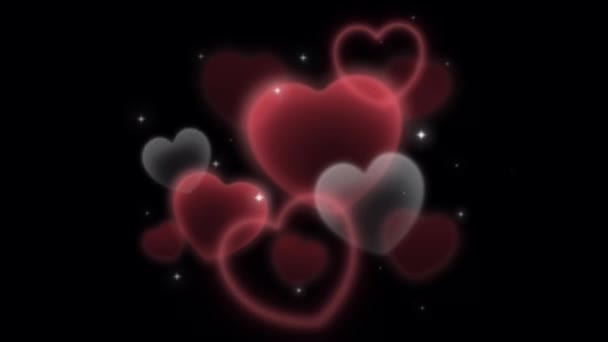 Animation Red White Heart Bokeh Black Background — 비디오