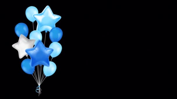 Animación Globos Azules Forma Estrella Sobre Fondo Negro — Vídeos de Stock