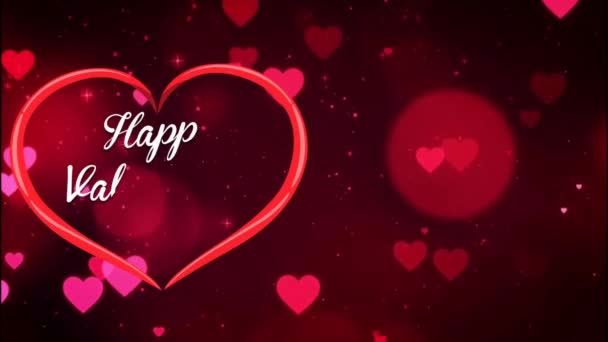 Анимационный Текст Happy Valentines Day Red Heart Red Heart Bokeh — стоковое видео