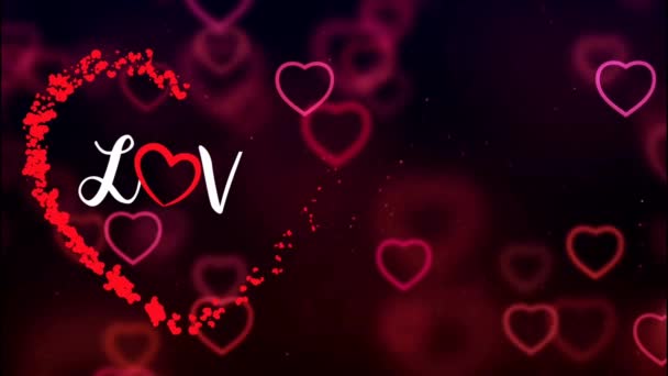 Texto Animación Amor Corazón Rojo Con Fondo Rojo Del Corazón — Vídeos de Stock