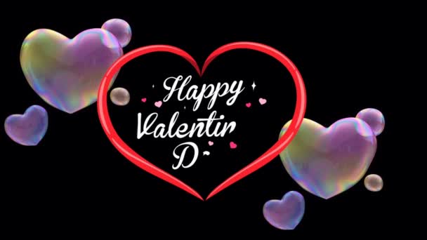 Animationstext Happy Valentines Day Red Heart Mit Bunten Herzförmigen Blase — Stockvideo