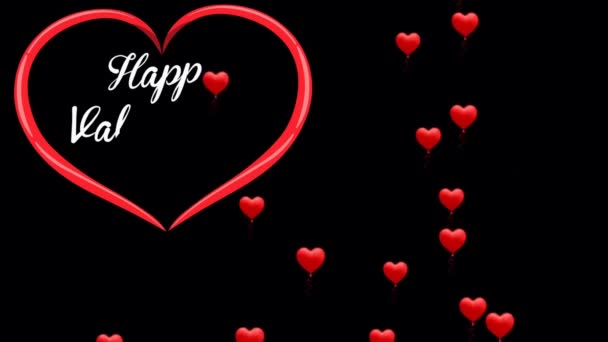 Анимационный Текст Happy Valentines Day Red Heart Red Heart Background — стоковое видео