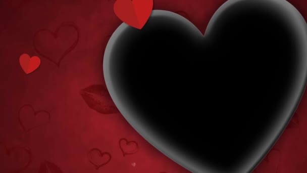 Animasyon Kırmızı Kalp Kağıdı Siyah Boşluk Ile Kesilmiş Mesaj Mutlu — Stok video