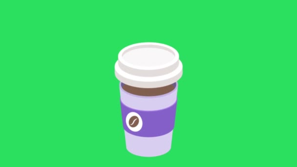 アニメーション緑の背景に白いプラスチックコーヒーマグカップ — ストック動画