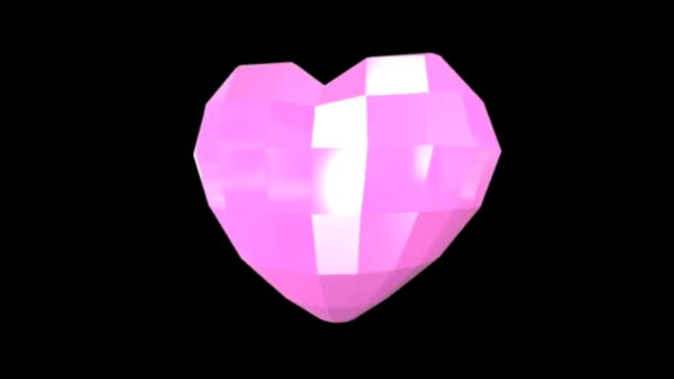 Animation Pink Low Polygonal Heart Black Background — 비디오