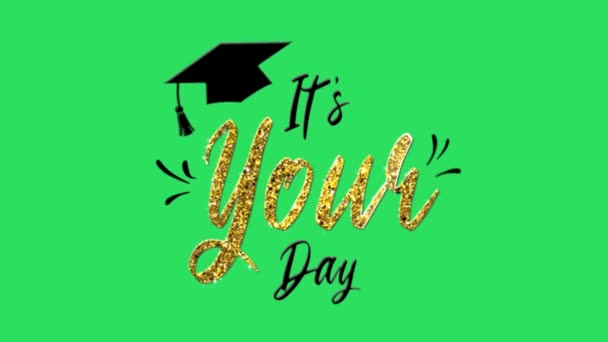 Анімація Black Graduate Hat Text Your Day Green Background — стокове відео