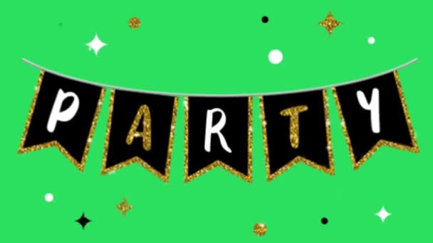 Animazione Nastro Nero Bordo Dorato Con Testo Party Sfondo Verde — Video Stock