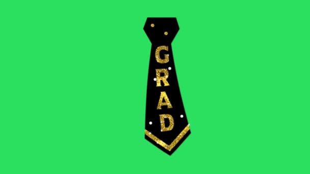 Animazione Cravatta Nera Bordo Dorato Con Testo Grad Sfondo Verde — Video Stock