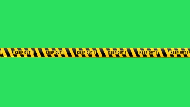 Realistická Žlutá Černá Stuha Textem Keep Out Zeleném Pozadí — Stock video