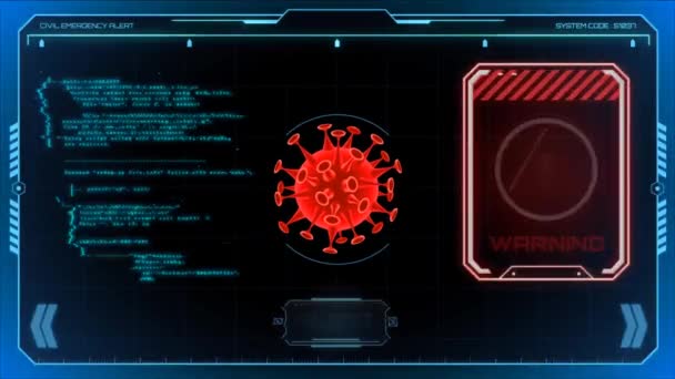 青い枠でテキスト警告付きアニメーション赤いウイルス — ストック動画