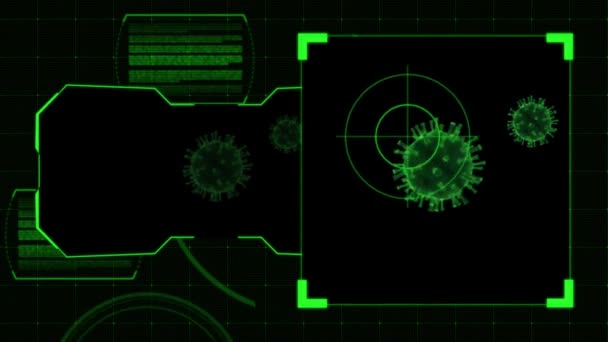 Animacja Zielona Ramka Przestrzeni Wirus Covid Czarnym Tle — Wideo stockowe