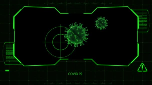 Alanı Geniş Yeşil Çerçeve Siyah Zemin Üzerinde Covid Virüsü — Stok video