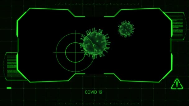 Animace Zelený Rám Prostorem Covid Virus Černém Pozadí — Stock video