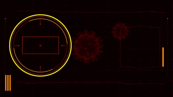 黒い背景にスペースとCovid 19ウイルスのアニメーション赤いフレーム — ストック動画
