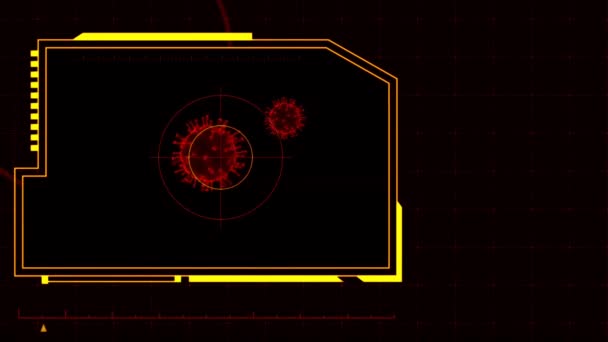 黒い背景にスペースとCovid 19ウイルスのアニメーション赤いフレーム — ストック動画