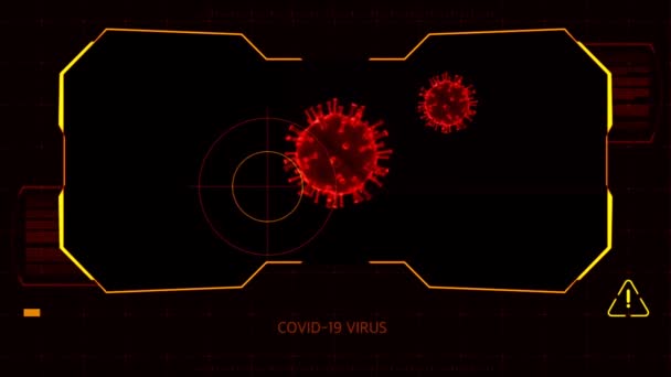 Animatie Rood Frame Met Ruimte Covid Virus Zwarte Achtergrond — Stockvideo