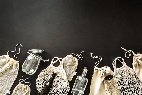 Нульові Відходи Багаторазовий Комплект Покупок Бавовняних Тканин Мішків Скляних Пляшок — стокове фото