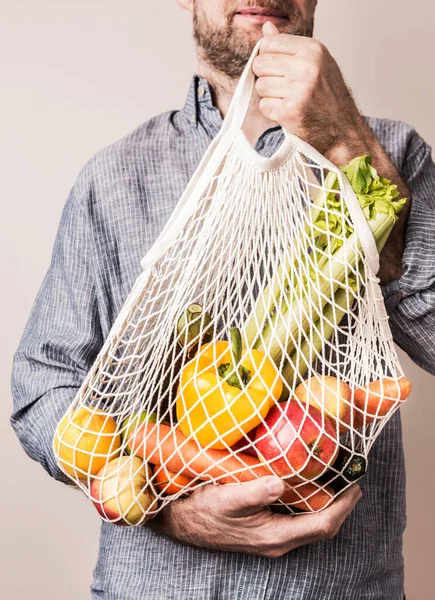 Eco Amigável Zero Desperdício Estilo Vida Conceito Dieta Saudável Homem — Fotografia de Stock