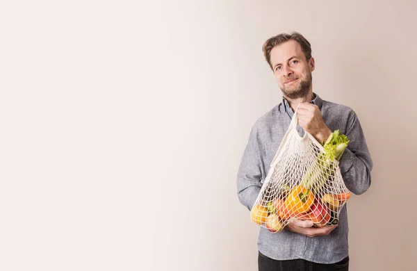 Stile Vita Ecologico Zero Sprechi Dieta Sana Borsa Shopping Uomo — Foto Stock