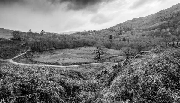 Siyah Beyaz Landscaoe Grasmere Cumbria Deki Daki Oteller — Stok fotoğraf