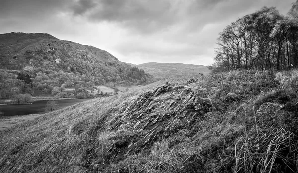 Siyah Beyaz Landscaoe Grasmere Cumbria Deki Daki Oteller — Stok fotoğraf